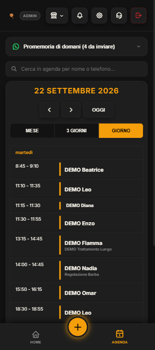 L'agenda del giorno nel gestionale