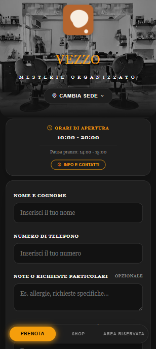 Il sito di prenotazione di un salone, visto dal telefono